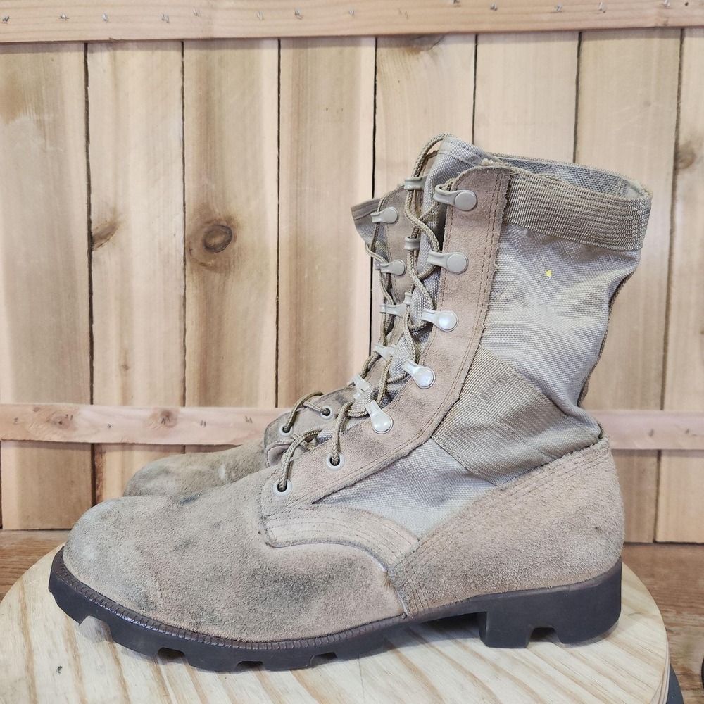 Vintage RO Search Combat Boots Mens 9.5 R Beige Suede Canvas Military Tactical